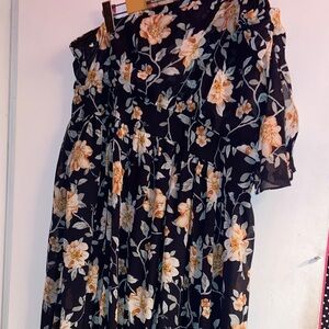 Floral One Shoulder Dress - Black and Cream
